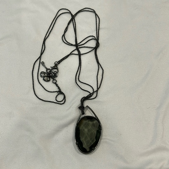 Fossil Pendant Necklace Clear Black Stone. Black Chain - Picture 1 of 3